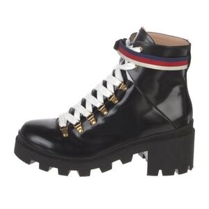 Sylvie Web Accent Patent Combat Boot